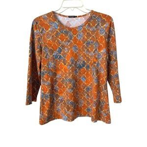 J. McLaughlin Catalina Cloth Long Sleeve Top Orange & Blue Geometric Paisley L
